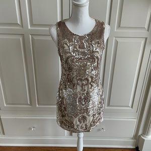 Needle &Thread Embellished Sequins Dress Silver and Taupe Gorgeous! Sz4/6